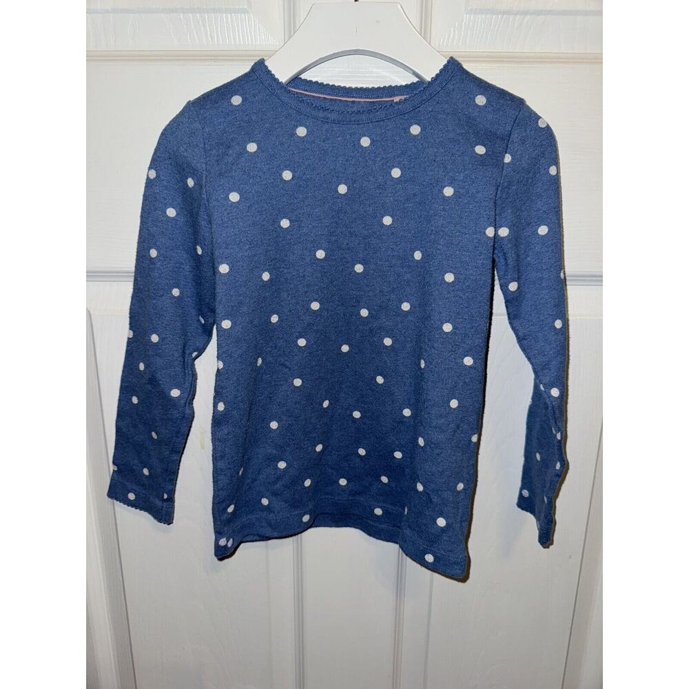 Mini Boden‎ Girls Blue Polka Dot Pointelle Long Sleeve Tee 4-5